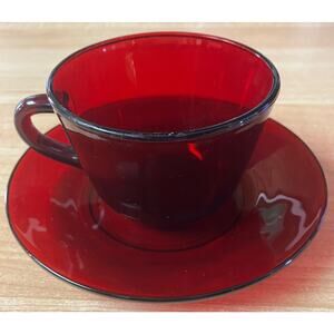 Vintage Anchor Hocking Royal Ruby Red Cup and Saucer